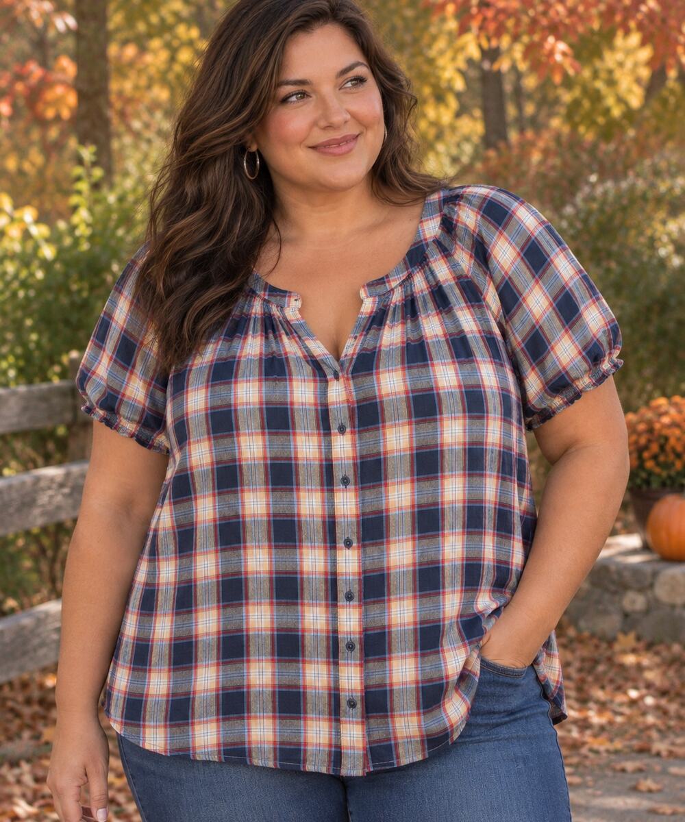St. John's Bay Plaid Button Up Cottagecore Cabincore Peasant Boho Americana 3X